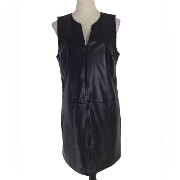 Michael Stars Black Vegan Leather Cecelia Dress Size Medium - Picture 4 of 10